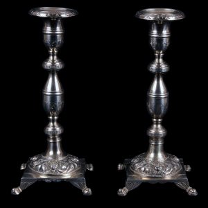 PAR CASTIÇAIS EM PRATA PORTUGUESA SÉC. XIX - PORTO